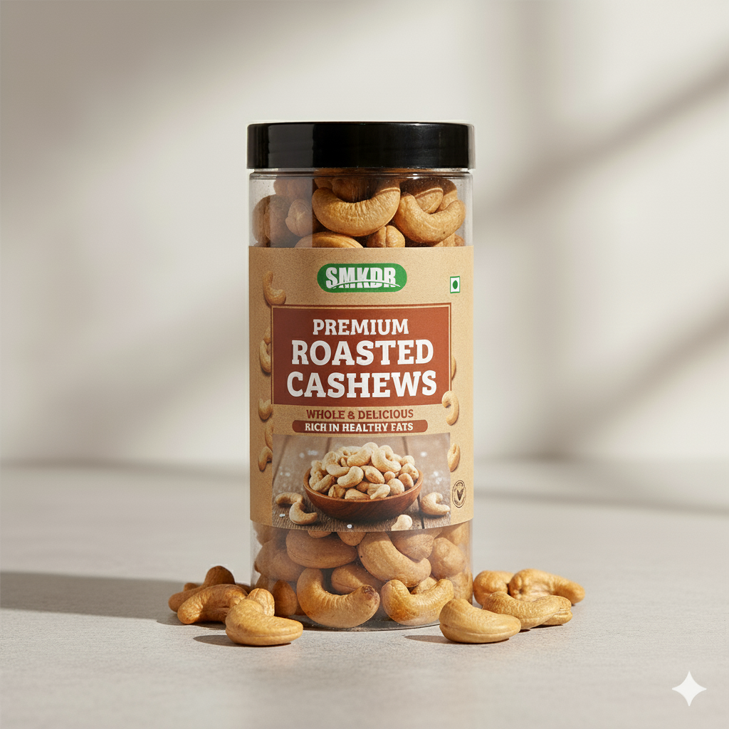 SMKDR Premium Roasted Cashews – Roasted to Perfection, Rich in Healthy Fats & Flavor.