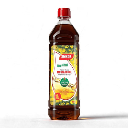 SMKDR Kachi Dhani Mustard Oil Cold Pressed 1 Ltr - Helps Manage Cholesterol, Goodness of Omega 3 with Authentic Seed Flavour