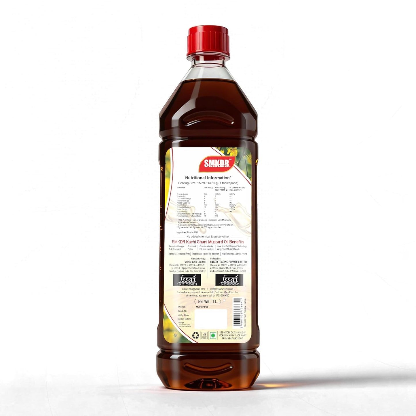 SMKDR Kachi Dhani Mustard Oil Cold Pressed 1 Ltr - Helps Manage Cholesterol, Goodness of Omega 3 with Authentic Seed Flavour