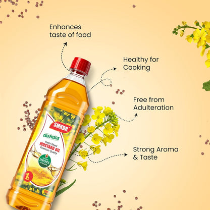 SMKDR Kachi Dhani Mustard Oil Cold Pressed 1 Ltr - Helps Manage Cholesterol, Goodness of Omega 3 with Authentic Seed Flavour