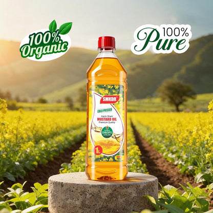 SMKDR Kachi Dhani Mustard Oil Cold Pressed 1 Ltr - Helps Manage Cholesterol, Goodness of Omega 3 with Authentic Seed Flavour