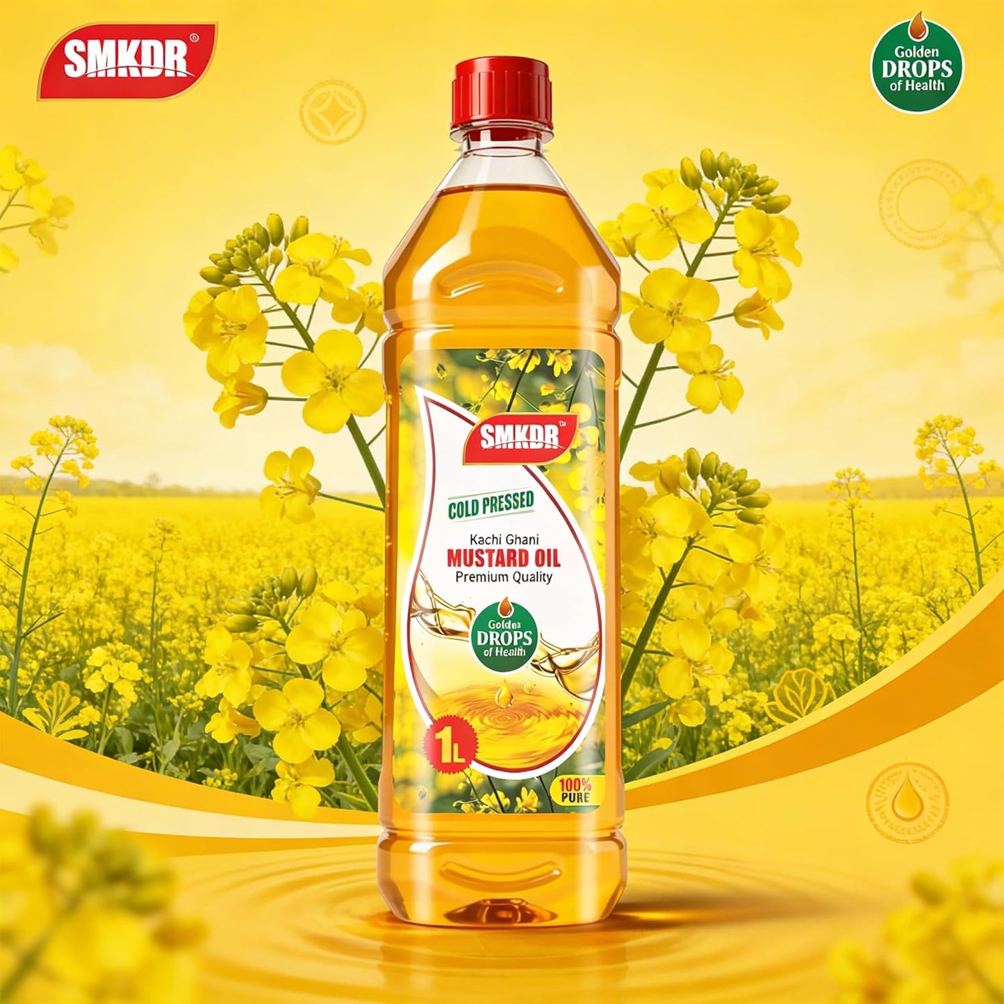 SMKDR Kachi Dhani Mustard Oil Cold Pressed 1 Ltr - Helps Manage Cholesterol, Goodness of Omega 3 with Authentic Seed Flavour