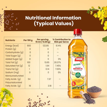 SMKDR Kachi Dhani Mustard Oil Cold Pressed 1 Ltr - Helps Manage Cholesterol, Goodness of Omega 3 with Authentic Seed Flavour