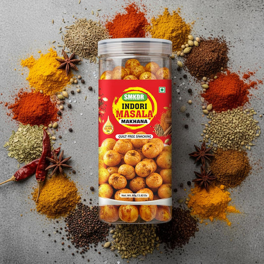 SMKDR Indori Masala Makhana (Fox Nuts) - Roasted Lotus Seeds with Authentic Indori Spices - Gluten Free, Low Calorie Healthy Snack - 80g
